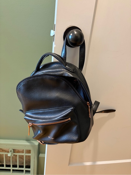 Matt & Nat Handbags - MATT & NAT Mini Leather Backpack - Black and rose gold